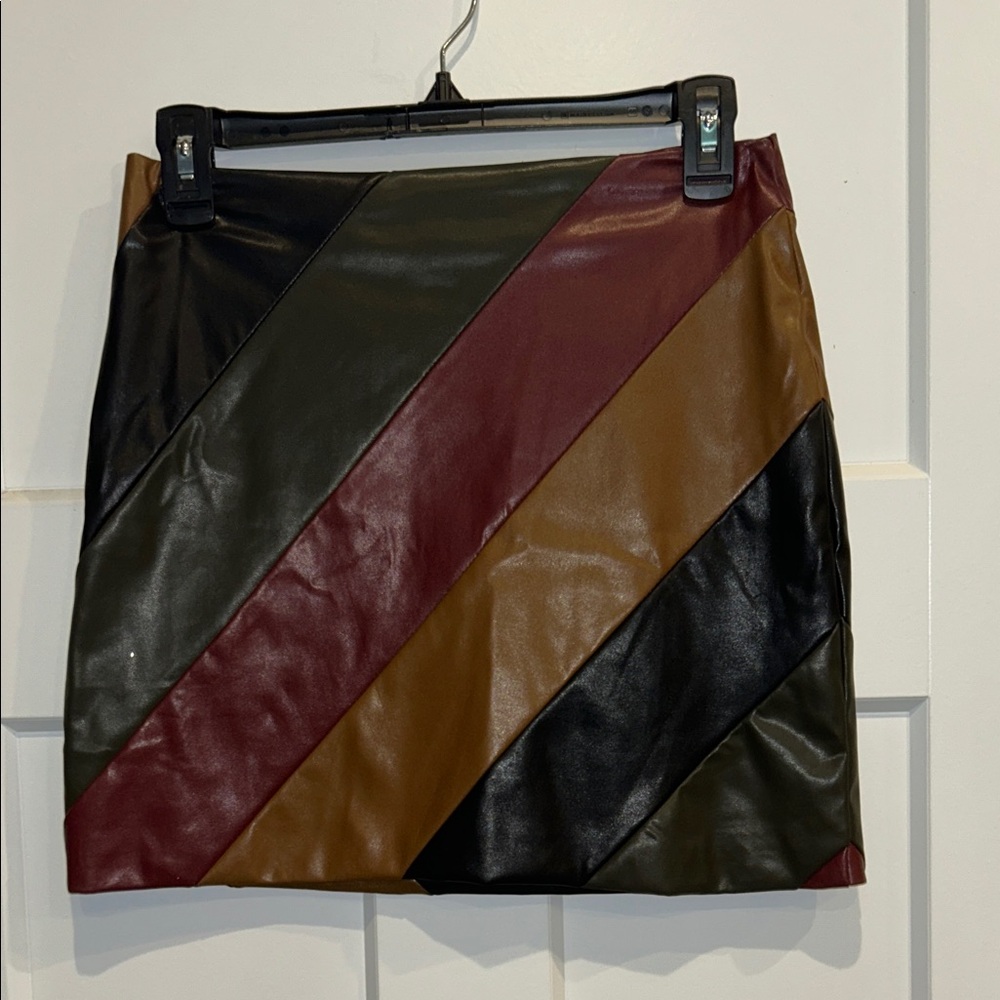 fab'rik Diagonal Striped Faux Leather Mini Skirt